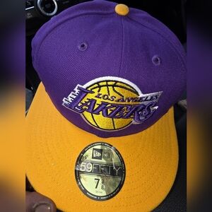 Brand New Los Angles Lakers Size 7 3/8 New Era Purple and Yellow Hat
